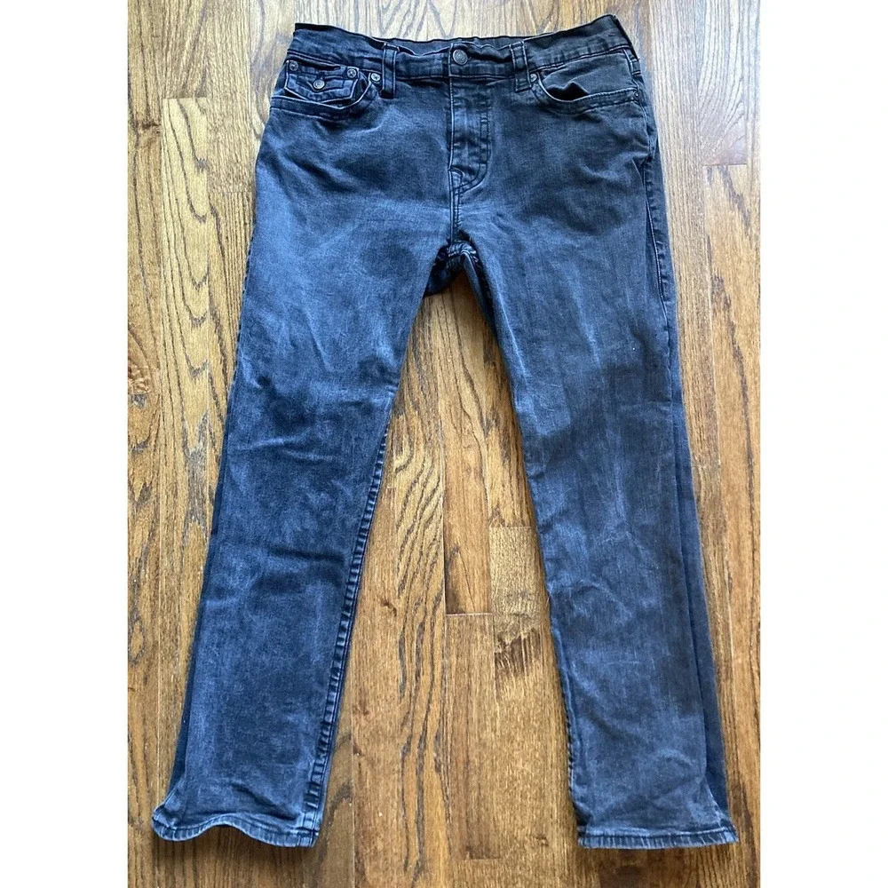 True Religion Jeans Mens 36x30 Black Ricky Relaxed Straight Pocket Flap Stretch - Picture 1 of 13